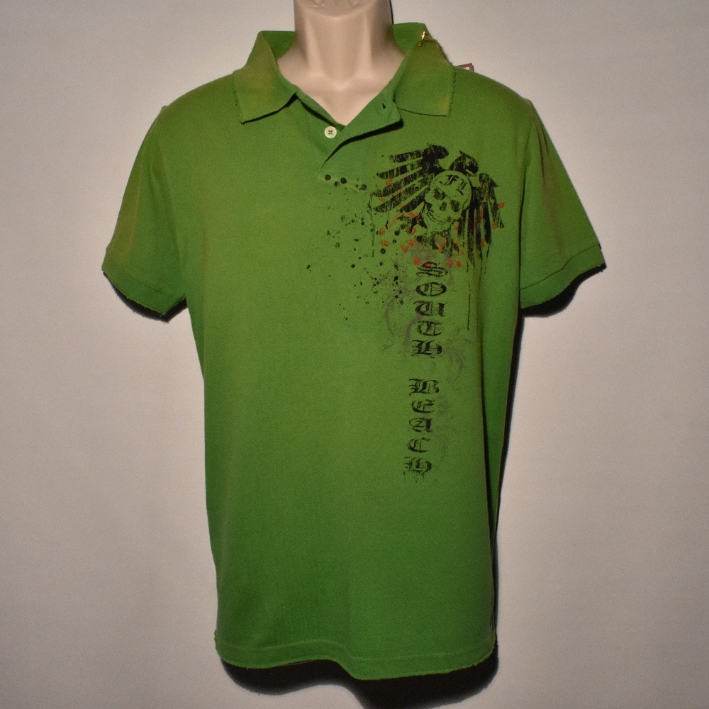 Contagious Apparel Distressed Graphic Polo Shirt